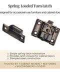 Old-School Vintage Brass Cabinet Door Latch Set With Spring-Loaded Cupboard Latch And Oval Turn, 1 7/8 Inch, Antique Hardware