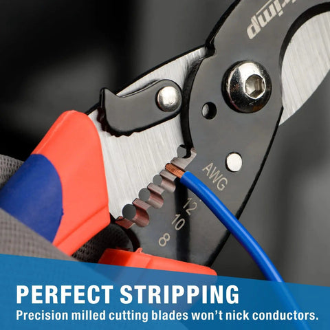 2 In 1 Wire Stripper And Cable Cutter for Multi Core Round And Coaxial Wires with 65Mn Steel cutting blue wire