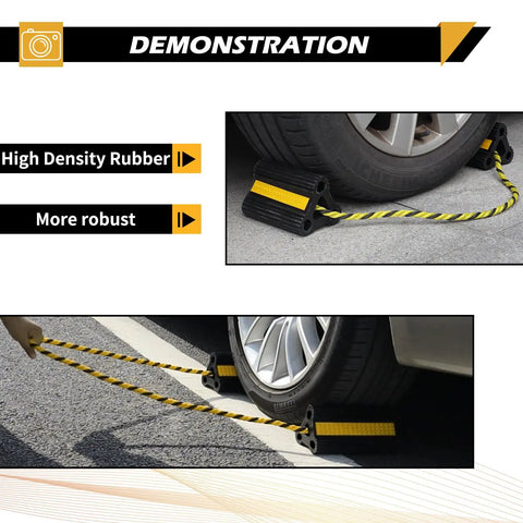 Beefy Heavy Duty Wheel Chocks For Trailers RVs Campers Trucks And Small Aircraft - Solid Rubber Block With 3 Reflective Strips, 4 Pack