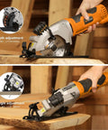 Extbtfor orange corded power circular saw with laser guide; 4.8A, 4000 RPM, includes 3x 4-1/2in blades.