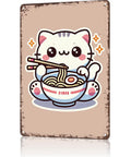 Funny Vintage Metal Sign Featuring Kawaii Cat Eating Ramen Cute Noodle Lover Tin Wall Art 8x12 Inches For Home Office Garage Decor Durable Aluminum Poster With Easy Mount