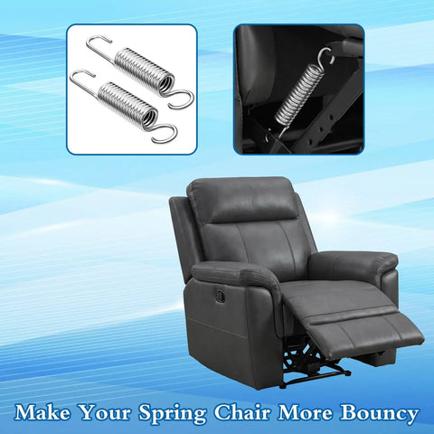 Heavy Duty Replacement Recliner Tension Springs For Couch Sofa Repair Parts displayed with a black recliner and springs.