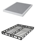 Rock Solid Heavy Duty 3 Inch Low Profile Full Size Box Spring Replacement Mattress Foundation with black steel slats and gray top.