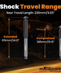 0-3 Inch Rear Shock Absorbers For Jeep Wrangler JK JKU 2007 2018 G1 Upgraded Version - Shock Travel Range at 9.05 inches