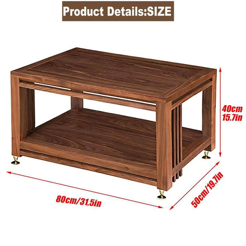 Two To Three Tier AV Media Stand With Shock Absorbing Feet For Turntable CD Player Receiver And HiFi Gear Heavy Duty Solid Wood And Metal Rack Holds Up To 220 Pounds Brown, dimensions shown.