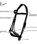 Dressage Bridle With Web Reins And Hand Stoppers Broad Anatomical Crownpiece Crank Noseband Wave Browband
