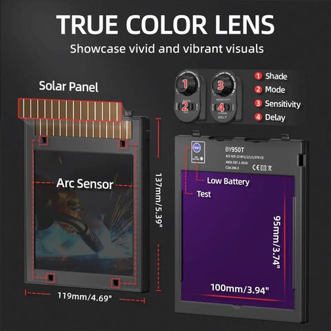 Top Notch Panoramic Welding Helmet With True Color View Solar Powered Auto Darkening Shield Large 3.94 By 3.74 Inch Viewing Window Side View Panel Four Arc Sensors Wide Shade Range 4 5 8 9 13 Ideal For TIG MIG ARC Plasma