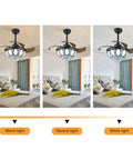 Ceiling Fan with Light Retractable Blades 6 Speeds Modern 2200LM for displayed in warm, neutral, and white lighting settings.