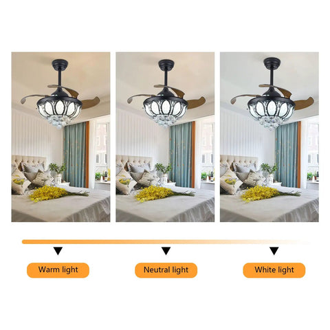 Ceiling Fan with Light Retractable Blades 6 Speeds Modern 2200LM for displayed in warm, neutral, and white lighting settings.