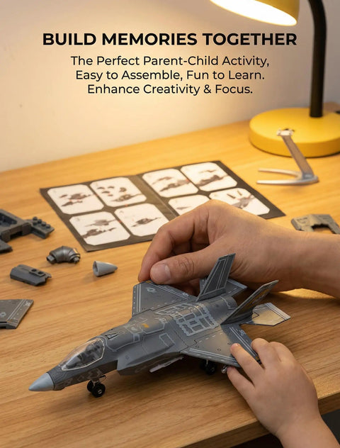 Parent and child assembling 1 72 Scale Fighter Jet Model Kit With Snap Fit Assembly Openable Engine Cover Cockpit Missile Hatch Movable Wheels And Display Stand For Collectors Gearheads And STEM Fans Alike Ideal Birthday Gift For Adults And Teens
