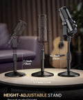Dual Interface USB XLR Podcast Microphone with Desktop Stand Built Mute Button and Volume Knob Studio Metal Build on table