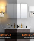 Set of 2 Wall Sconces With USB Port And AC Outlet, Nickel Finish Bedside Lamps, lights on and off, 3 color temperatures