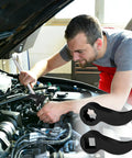 Mechanic using Pry Bar Wrench Adapter Head Set For Half Inch Square Drive with indexing crowbar adapter for car repair.