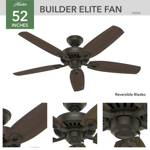 52 Inch Bronze Indoor Ceiling Fan No Light With Pull Chain, 5 Blades, Standard Mount, Includes 3 Inch Downrod, Close-Up View