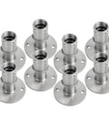 Set Of Eight Stainless Steel Flanged Feet With Three And One Half Inch Flanges And One Inch Adjustable Height For 1.625 Inch OD Tubing Durable Furniture Feet For Tables Cabinets And Shelves Built Tough