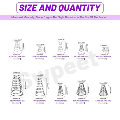 Swpeet conical stainless steel spring assortment kit, 123 pcs, 10 sizes for automotive repairs