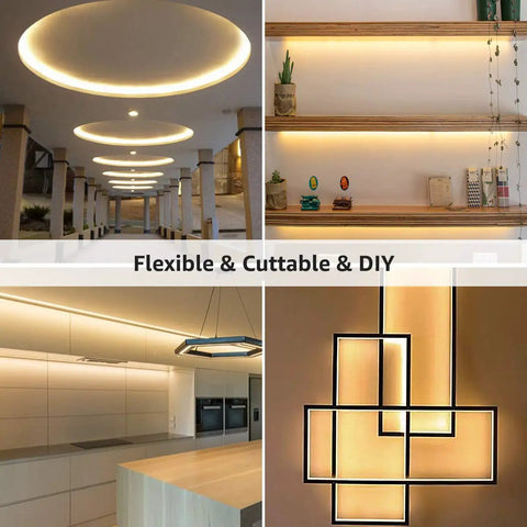 Dimmable 16.4Ft White LED Strip Light 3000K Warm White Tape Lights for Home Setup showcasing flexible installation ideas