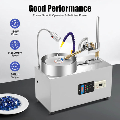 180W Jewelry Gem Faceting and Polishing Machine for Jade and Gemstones, Adjustable 0-3000RPM with Low Noise and Vibration