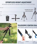 Compact Portable Travel Mini Tabletop Tripod With 360 Degree Ball Head Aluminum Desk Tripod for DSLR cameras showing height adjustment steps