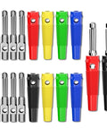 High Current 4mm Banana Plugs Stackable 32A Screw Type Solderless Connectors Copper With PVC Insulation For DIYers And Lab Nerds, 5 Color Set, Crimp Or Screw Termination 2.5 To 3.5 Mm Wire Compatible in red, yellow, green, and black colors displayed in two rows