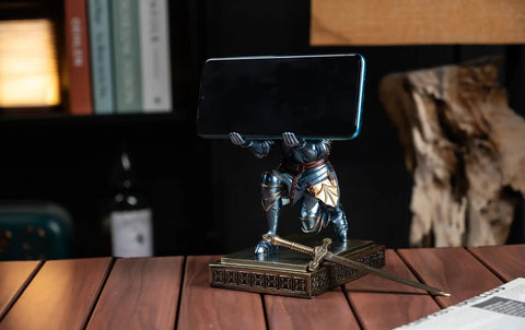 Medieval Armor Knight Pen Holder For Desk Organizer Resin Pencil Holder And Paperweight Gift With A Badass Letter Opener Blue Finish