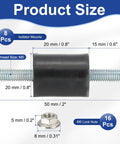 Heavy Duty Rubber Isolator Mounts 20x20mm M5 Thread Pack Of 8 With Lock Nuts For Vibration Dampening Anti Vibe Mounts For Motors Air Compressors And Engines 50mm Height Keeps Things Quiet And Running Smooth, size diagram