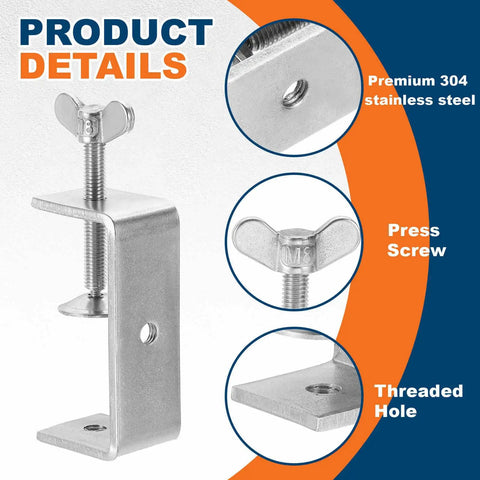 Two Pack 304 Stainless Steel C Clamps 75mm Mini Tiger Clamp U Clips With Press Screw For Woodworking Welding Mounting Built Tough And Rust Resistant Silver, 304 stainless steel detail