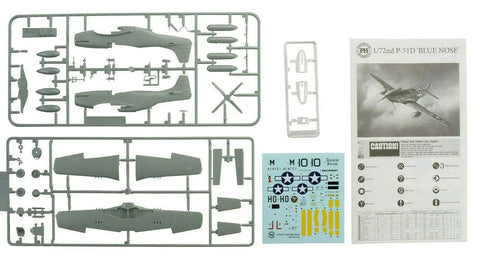 P51D Blue Nose 1 To 72 Scale Plastic Model Airplane Kit With Approximately 6 Inch Wingspan Highly Detailed Parts Three Decal Sets
