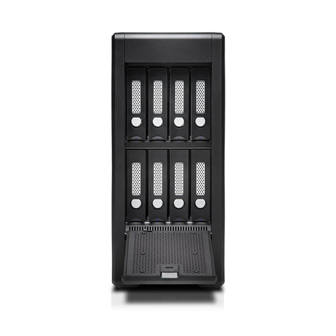 Kickass 48TB 8 Bay Thunderbolt 2 External Drive Rack front view, showcasing bays for hard drives, designed for 4K and 6K editing.
