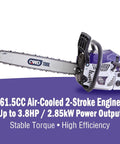 Heavy Duty Gas Chainsaw With 61.5cc Two-Stroke Engine Delivers 3.8HP, Quick Start System, 18 Inch Bar For Hardwood displayed
