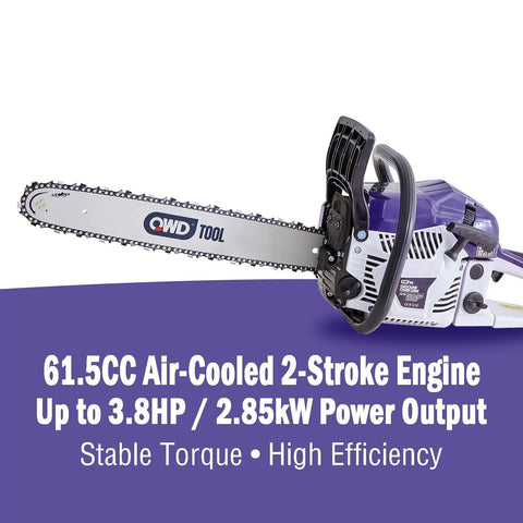 Heavy Duty Gas Chainsaw With 61.5cc Two-Stroke Engine Delivers 3.8HP, Quick Start System, 18 Inch Bar For Hardwood displayed