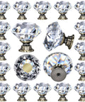 Crystal Cabinet Knobs Set 12 Pack Diamond Drawer Handles With Bronze Base Screws One And One Quarter Inch Clear Glass Knobs