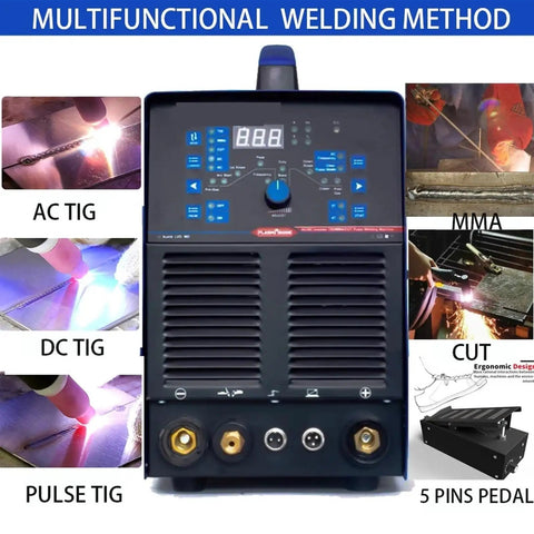 5 In 1 Aluminum TIG Welder With AC DC Pulse Inverter, MMA Cutting Capabilities, Remote Pedal Control, Large LED Digital Display