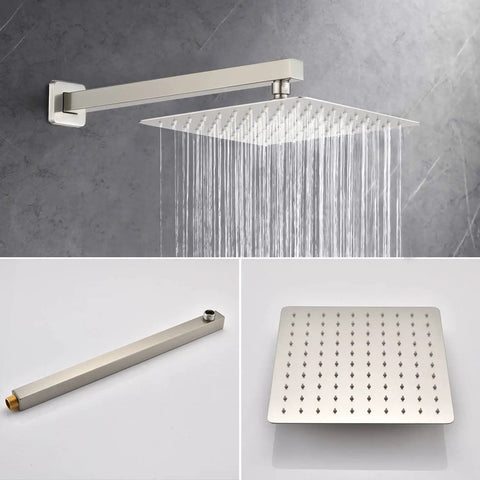 Shower Faucet Set With Waterfall Tub Spout And Rainfall Head Wall Mounted 10 Inch Rain Shower System brushed nickel components