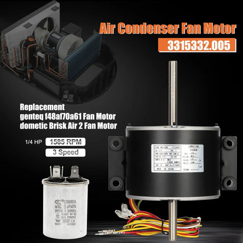 RV Brisk Air II Fan Motor Replacement One Quarter Horsepower Three Speed Genteq F48AF70A61 OEM Compatible Plug And Play