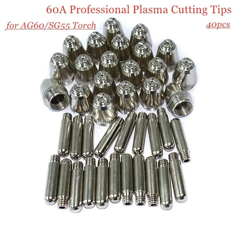 Upgrade Your Shop With 40 Pieces of Plasma Cutter Consumables Including Durable Electrodes And Cutting Tips For AG60 SG55 P60 60A Torches.