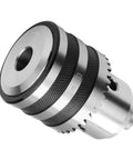 Pro Grade MT2 Drill Chuck 1/32 to 5/8 Inch for Lathe and Drill Press, shown in close-up, steel, corrosion resistant finish.