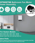 Beefed Up Bathroom Fan Motor Blower Assembly for Broan NuTone Ceiling Heaters in bathroom setting with product details.