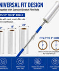 Heavy Duty 48 Inch Stretch Film Dispenser Pole Holder Long Handle For Easy Pallet Wrapping with 12 to 24 inch rolls
