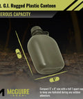 Durable 1 Qt Canteen Water Bottle With Leak Resistant Cap For Outdoor Hiking Camping Made From Rugged Polyethylene Olive Drab Made In USA