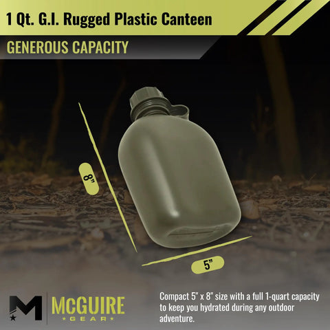 Durable 1 Qt Canteen Water Bottle With Leak Resistant Cap For Outdoor Hiking Camping Made From Rugged Polyethylene Olive Drab Made In USA