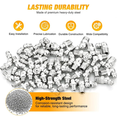 60 Piece Zerk Grease Fittings Kit With Straight 45 90 Degree Angles In M6 M8 M10 Metric Grease Nipple Assortment