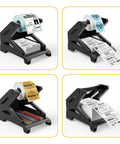 Thermal Label Holder For Rolls And Fan Fold Labels Desktop Label Dispenser For Thermal Printers Office And Home Must Have Wide Compatibility With Roll Labels Up To Four Point Seven Six Inch Wide And Six Inch Outer Diameter Black, black desktop stand with thermal label rolls