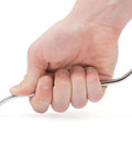 Hand holding One Half By Nine Sixteenths Inch 45 Degree Offset Box End Wrench With 12 Point Openings Built To Handle Tight Spots And Obstructions Model WBE23313 Ready To Roll
