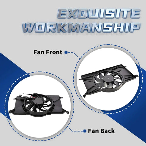 Straight Bolt On Electric Radiator Cooling Fan Replacement For Ford Focus 2012 2018 showing fan front and back views.