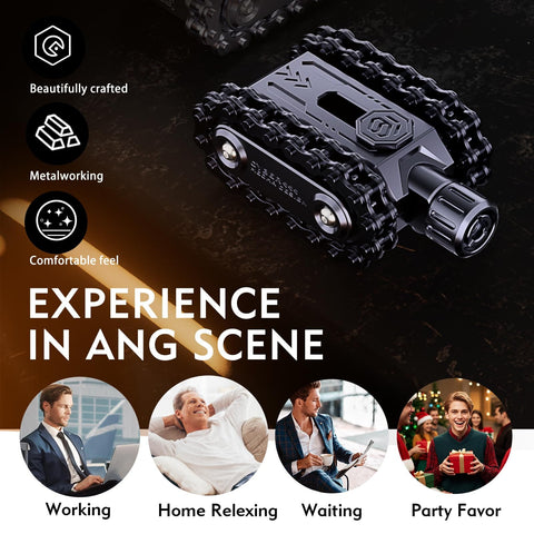 4 In 1 Heavy Duty Zinc Alloy Fidget Spinner With Slider, Roller Chain Track And Thumb Roller, Tactile Clicker For ASMR Sounds, Satisfying Feedback, EDC Stress Relief Tool For ADHD Adults, Tank Gray shown with various lifestyle scenes.