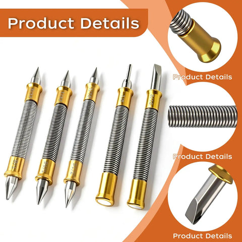 Five Piece Nail Setter Punch Set With Dual Head Punches Center Punch Hinge Pin Remover And Cold Chisel For Woodworking And DIY Repairs