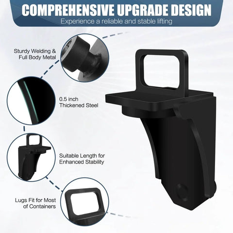 Beefy, Heavy Duty Shipping Container Jack Lug Kit With U Shaped Handle, Bottle Jack Accessories, Built From High Carbon Steel, Lifts Up To 75,000 Pounds, Black Durable Container Jack Lugs For Fast, Easy Lifting, shown with sturdy design and features