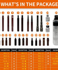 Image showing components of Impact Driver Set 26 Pcs With One Half And Three Eighths Drive Reversible Manual Extractor Kit S2 Steel Hex Phillips Slotted Bits.