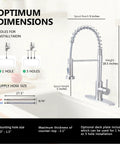 Rock Solid Brushed Nickel Kitchen Faucet With Pull Down Sprayer And 18.5 Inch High Arc Spout dimensions diagram for installation.